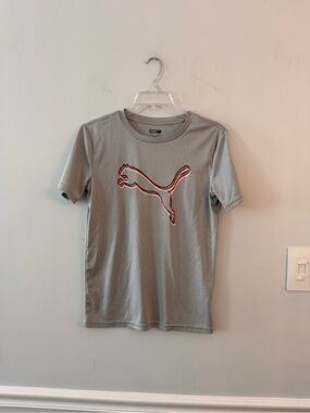 Puma Gray Short-Sleeve Tee with Red-Outlined Puma Logo